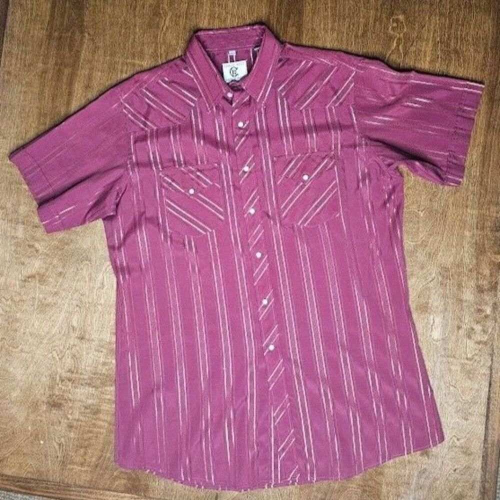 Corral West Ranch Wear Men’s XL Burgundy Short Sleeve Striped Pearl Snap Shirt